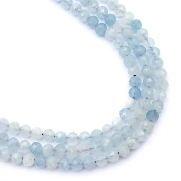 Akvamarin fazettált golyós szál, 3,5 mm, kb. 38 cm