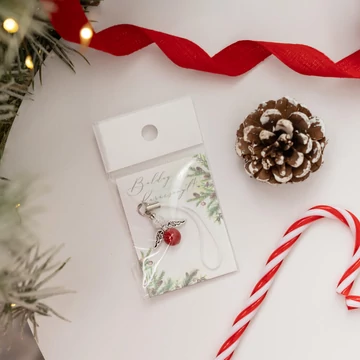 Karácsonyi angyalka kulcstartó, táskadísz, mashan jáde, roppantott kristály gyöngyök: 6 mm, 8 mm