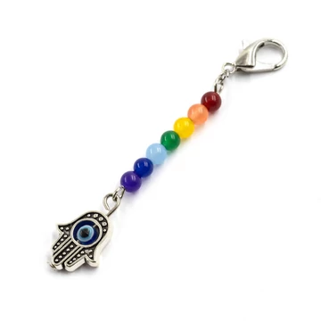 Hamsa kéz, csakra gyöngyel karabíneren (1db)