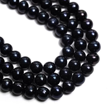 Édesvizi tenyésztett gyöngy szál, mélyfekete, potato , 4 mm, kb. 38 cm