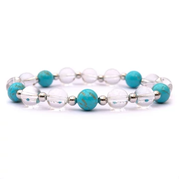 Türkinit és hegyikristály női gumis ásvány karkötő, 8 mm, 16 cm