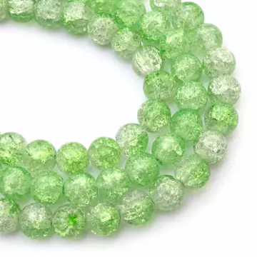 Roppantott kristály (fehér-zöld) golyós szál, 8 mm, kb. 38 cm