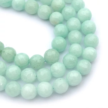 Jáde (amazonit szín), fazettált festett golyós szál, 8 mm, kb. 38 cm