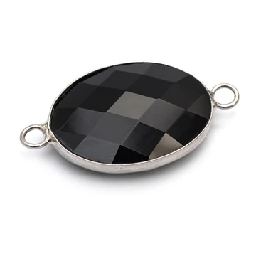 Obszidián összekötő elem, ovál, fazettált, ezüst szín, 17x23 mm, 1 db