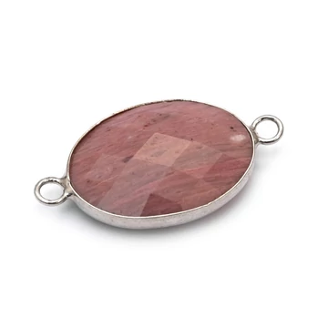 Rodonit összekötő elem, ovál, fazettált, ezüst szín, 17x23 mm, 1 db