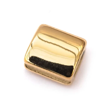 Nemesacél négyzet köztes dísz, arany szín, makraméhoz, 8x7x4,5 mm, 1 db