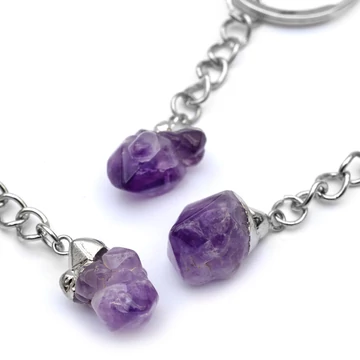 Ametiszt kulcstartó, natur, fémes végű