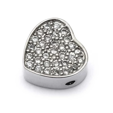 Cubic cirkónia szív ezüst alapon, üreges, fehér köves, köztes dísz, 9x9 mm (1 db)