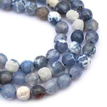 Tűzachát, kék, fazettált, színezett, 5-6 mm, kb. 37 cm