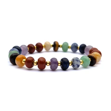 Button multicolor és hematit arany golyós ásvány karkötő, 17 cm