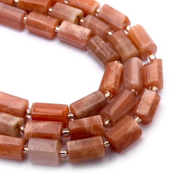 Barna holdkő hengeres szál, lapcsiszolt, 8x10 mm, kb. 38 cm