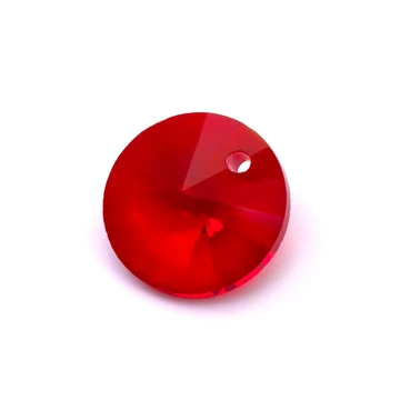 Üveg charm, egyik oldalon fúrt, fazettált, piros, 14x7 mm