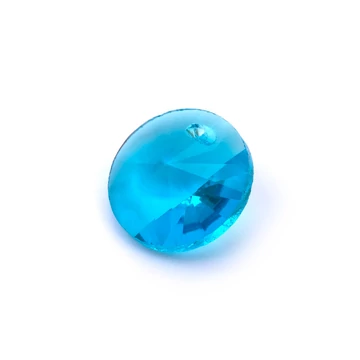 Üveg charm, egyik oldalon fúrt, fazettált, világoskék, 14x7 mm