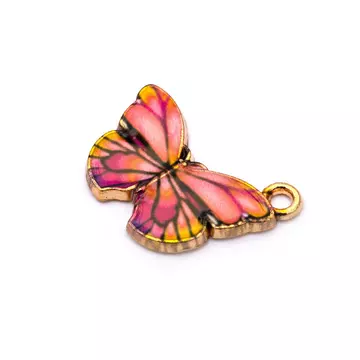 Rózsaszín pillangó képes medál, 15x20 mm, 1 db