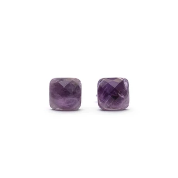 Ametiszt fazettált cabochon fülbevaló nemesacél szerelékkel, 8x8 mm