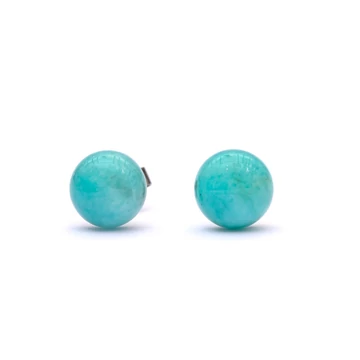 Amazonit cabochon fülbevaló nemesacél szerelékkel, 8 mm