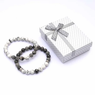 Szürke képjáspis és howlit férfi (18 cm) és női (16 cm) páros karkötő (2 db)