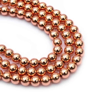 Hematit golyós szál, rosegold aranyozott, 18K, 6 mm, kb. 38 cm