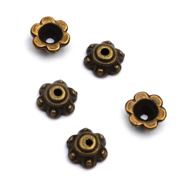 Virág mintás gyöngykupak, antikolt bronz szín, 7x3 mm, 10 db