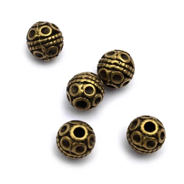 Mintás golyó köztes dísz, bronz szín, 8x8 mm, 10 db
