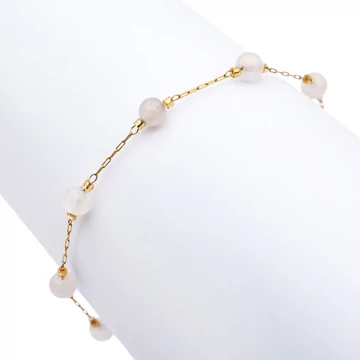 Rózsakvarc 4 mm golyós és arany láncos ásvány karkötő, 17 cm