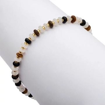 Button vegyes és arany színű kásagyöngy ásvány karkötő, 17 cm