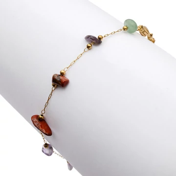 Slitter szemes, arany láncos ásvány karkötő, 17 cm