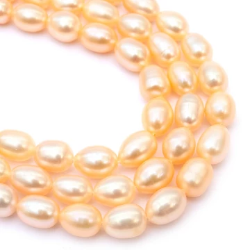 Édesvizi tenyésztett gyöngy szál, barackszín, rizs, 7-8 mm, kb. 40 cm