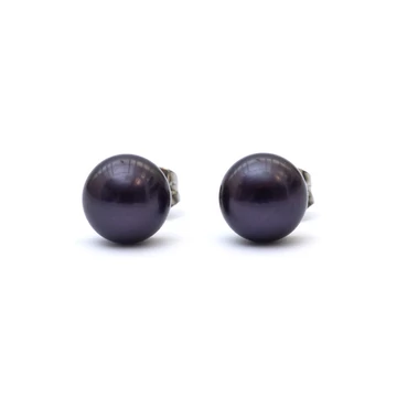 Tenyésztett gyöngy fülbevaló, fekete, 7-7,5 mm (nemesacél szerelékkel)