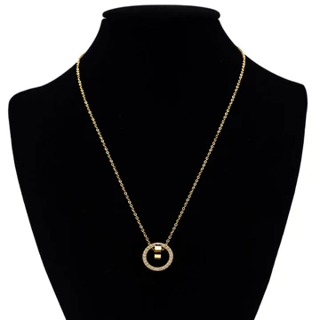 Nemesacél nyaklánc arany színű, köves-karika medállal, lánchosszabbítóval, 40+5 cm