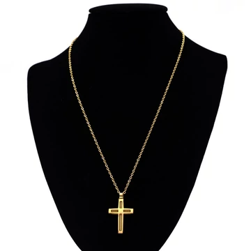 Nemesacél nyaklánc arany színű,  kereszt medállal lánchosszabbítóval, 39+5 cm