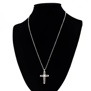 Nemesacél nyaklánc ezüst színű,  kereszt medállal lánchosszabbítóval, 39+5 cm