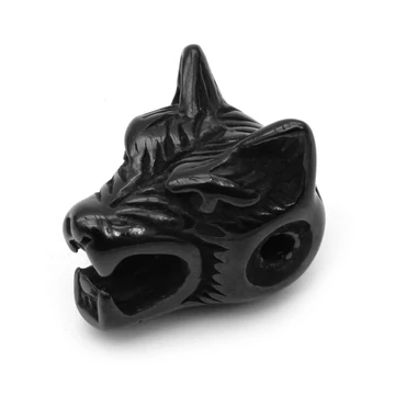 Nemesacél farkas fej köztes dísz, fekete, 14x11 mm, 1 db