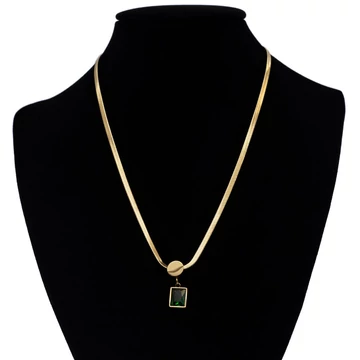 Nemesacél zöld kő medálos laplánc lánchosszabbítóval, 40+5 cm