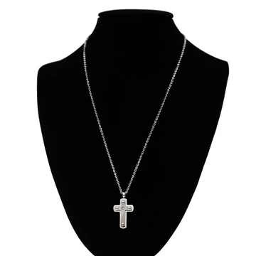 Nemesacél nyaklánc ezüst színű, ezüst szegecses kereszt medállal lánchosszabbítóval, 39+5 cm