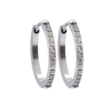 Nemesacél fülbevaló, karika, félig köves, ezüst színű, kb. 20 mm (1 pár)