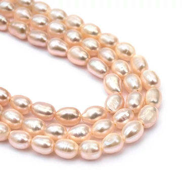 Édesvizi tenyésztett gyöngy szál, krémszín, rizs, 4,5-5 mm, kb. 40 cm