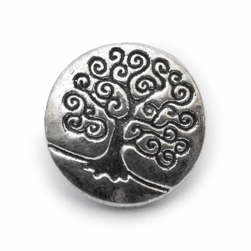 Életfa karkötő záró gomb bőrhöz, antik ezüst szín, 14,5x7 mm, 1 db