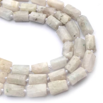 Holdkő hengeres szál, fehér, lapcsiszolt, 8x10 mm, kb. 38 cm