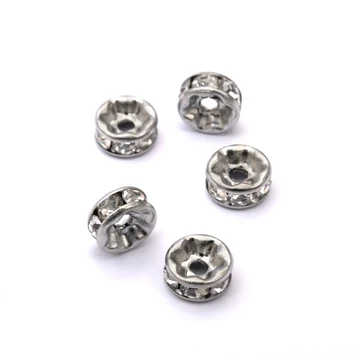 Nemesacél (fehér) strasszos rondella köztes dísz, 7 mm (5 db)