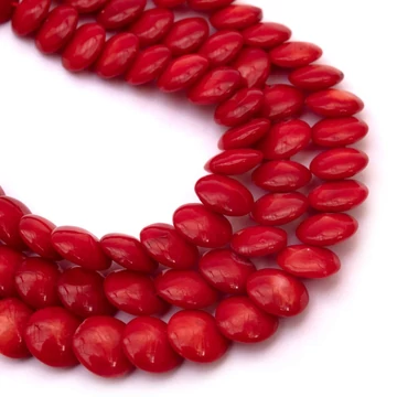 Bambuszkorall lencse szál, piros, színezett, 7-8 mm, kb. 38 cm