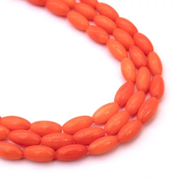 Bambuszkorall rizs szál, narancs, színezett, 4x8 mm, kb. 38 cm