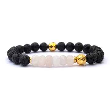 Lávakő és rózsakvarc női gumis ásvány karkötő, 8 mm, 16 cm