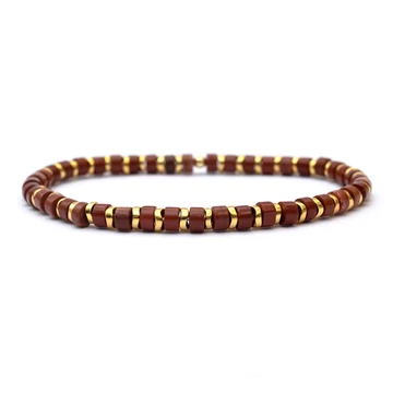 Piros jáspis és hematit korong női gumis ásvány karkötő, 2x4 mm, 16 cm
