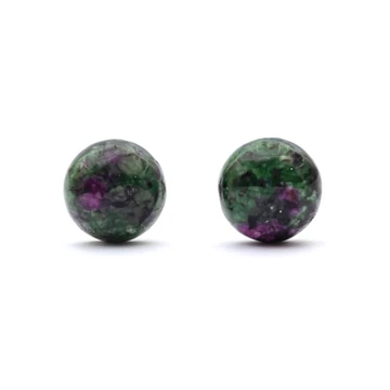 Rubin-zoizit cabochon fülbevaló nemesacél szerelékkel, 8 mm