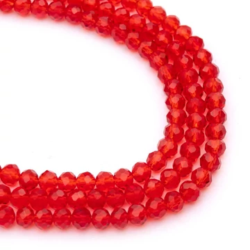 Kristály fazettált button szál, piros, 4x3 mm, kb. 40 cm, 123-127 szem/szál