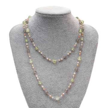 Divatnyaklánc, prehnit, labradorit és cseresznyekvarc, végtelen, kb. 100 cm