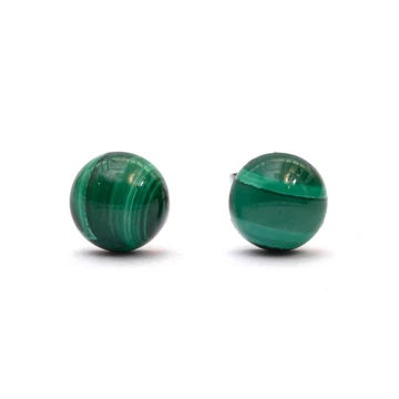 Malachit cabochon fülbevaló nemesacél szerelékkel, 6 mm
