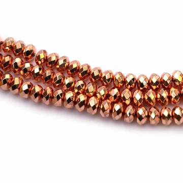 Hematit button szál, rosegold aranyozott, 18K, fazettált, 4x6 mm, kb. 38 cm