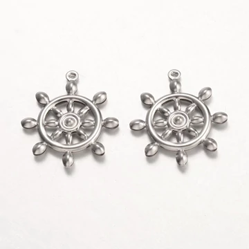 Nemesacél hajókormány medál, 24x21 mm (10 db)